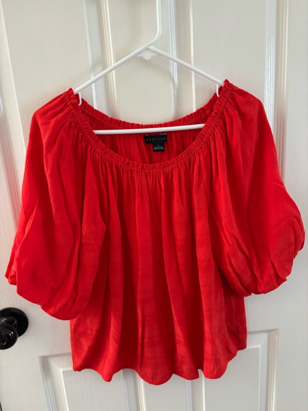 Sanctuary Red Off-Shoulder Puff Sleeve Top small new